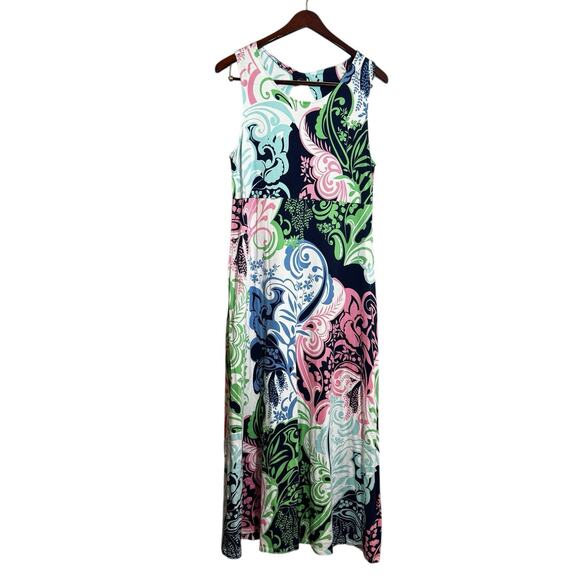 Talbots Twist Back Maxi Dress Womens Petite Small Paisley Jersey Stretch XL - Picture 1 of 6